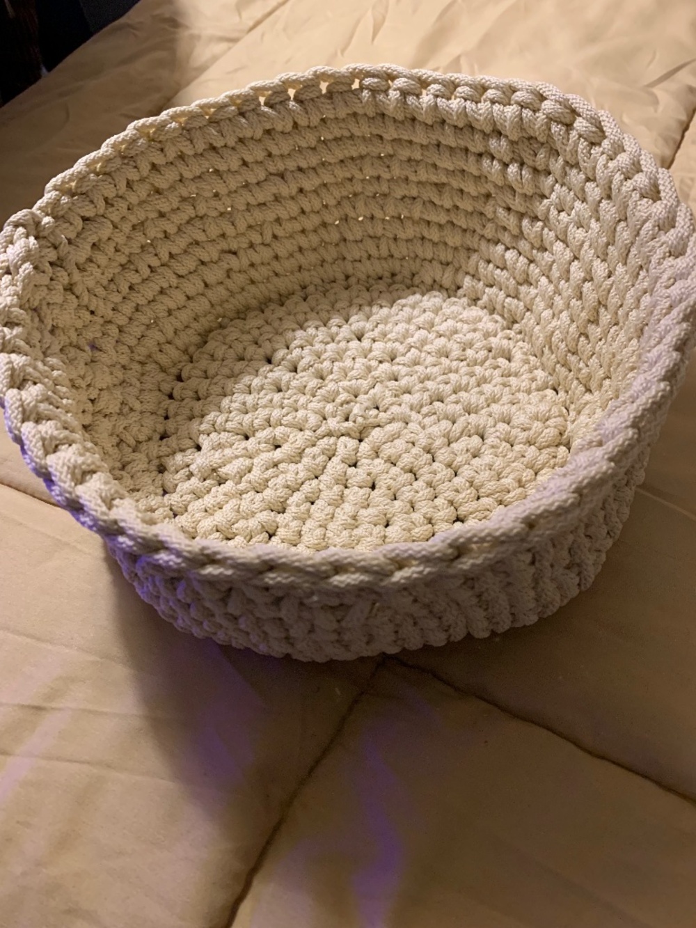 Cream Crocheted handmade basket - made with macrame cord - New